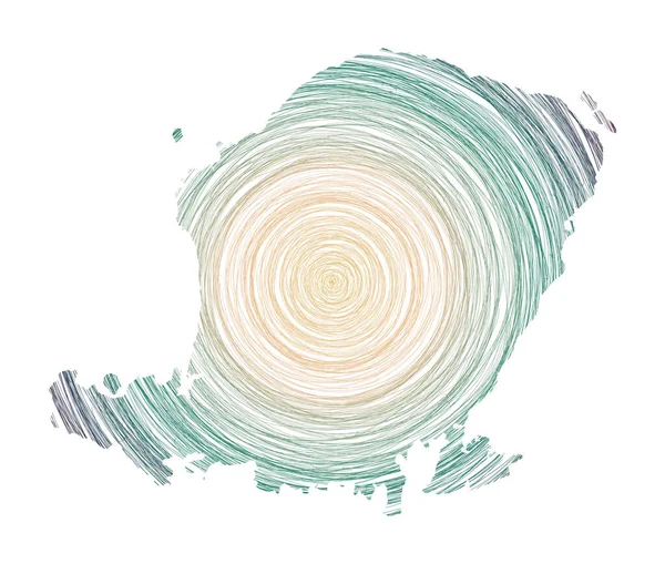 Lombok map filled with concentric circles Sketch style circles in shape of the island Vector — Stock vektor