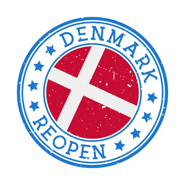 Dánia A zárlat utáni újbóli megnyitást követően a Dánia lobogója alatt közlekedő ország bélyegzőkörének újbóli megnyitása — Stock Vector