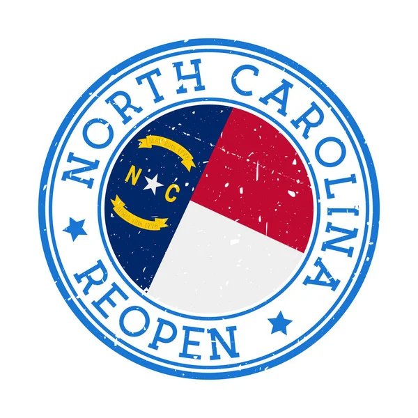 Insignia de la ronda de sellos de reapertura de Carolina del Norte del Estado de Estados Unidos con bandera de Carolina del Norte — Archivo Imágenes Vectoriales