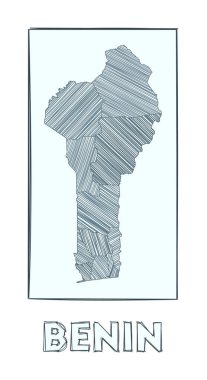 Benin Gri Ölçek 'in çizim haritası ülkenin el haritası hachure çizgileriyle dolu bölgeler