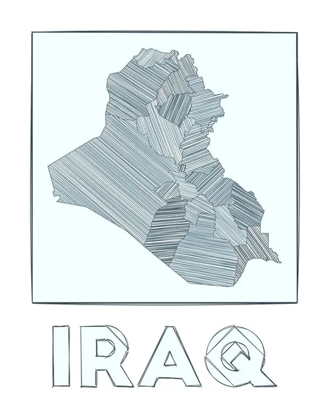 Skizze der Republik Irak Graustufenhandgezeichnete Landkarte des Landes Gefüllte Regionen mit Prospekten — Stockvektor
