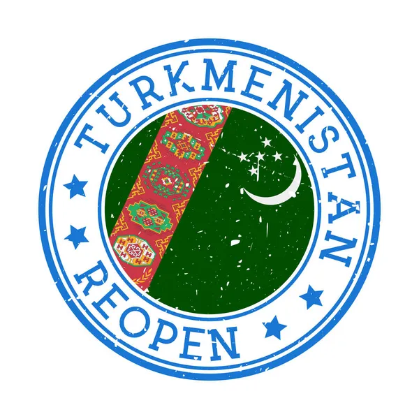 Туркменистан вновь открывает Знак "Круглый год печати" страны с флагом Туркменистана — стоковый вектор