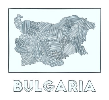 Bulgaristan 'ın Gri Ölçekli el haritası ülkenin bölgelerini hachure ile doldurdu