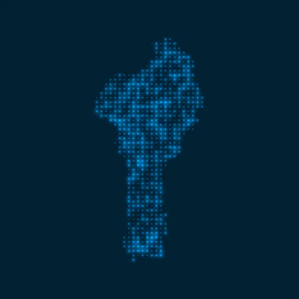 Mapa luminoso punteado de Benin Forma del país con bombillas azules brillantes Ilustración vectorial — Vector de stock