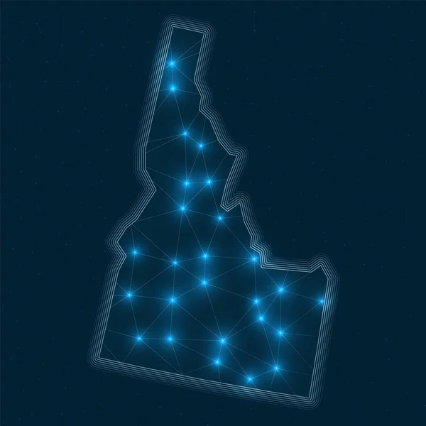 Mappa della rete Idaho Mappa geometrica astratta dello stato degli Stati Uniti Connessioni digitali e telecomunicazioni — Vettoriale Stock