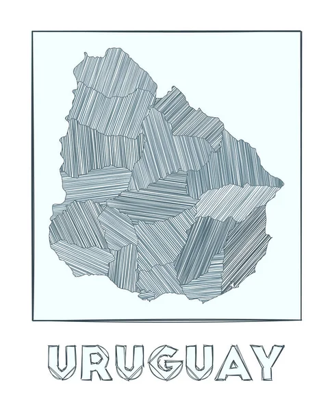 Sketch map of Uruguay Grayscale hand drawn map of the country Filled regions with hachure stripes — Stock Vector