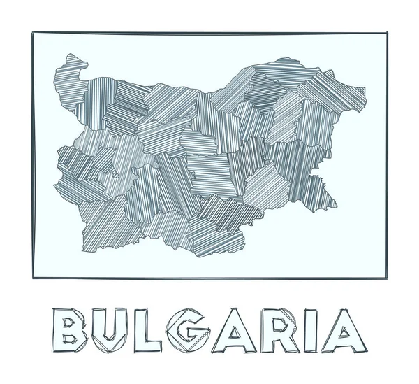 Mapa do esboço da Bulgária Mapa desenhado à mão em escala de cinza do país Regiões preenchidas com hachure —  Vetores de Stock