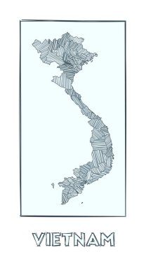 Vietnam 'ın kroki haritası ülkenin el haritası hachure çizgileriyle dolu bölgeler.