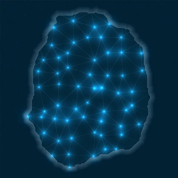 Mapa sítě Nevis Abstraktní geometrická mapa ostrova Digitální spojení a telekomunikace — Stockový vektor