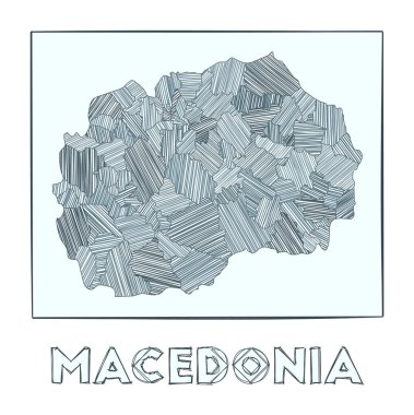 Makedonya 'nın çizim haritası ülkenin el çizimi haritası hachure ile dolu bölgeler