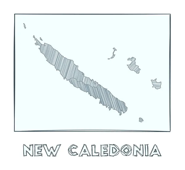 Sketch mapa de Nueva Caledonia Grayscale mapa dibujado a mano del país Regiones llenas de hachure — Vector de stock