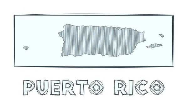 Mapa do esboço de Porto Rico Mapa desenhado à mão em escala de cinza do país Regiões preenchidas com hachure —  Vetores de Stock