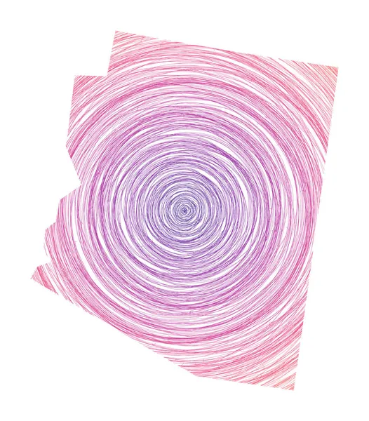 Карта Аризоны, заполненная концентрическими кругами Круги в стиле эскиза в форме вектора штата США — стоковый вектор