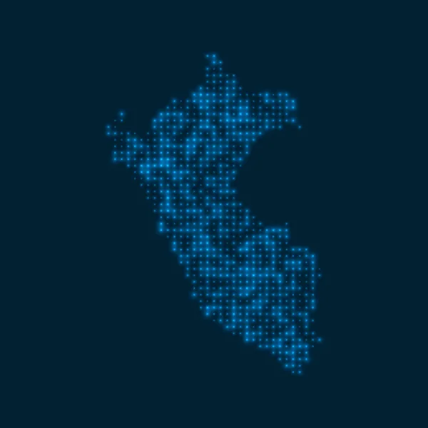 Peru pontozott izzó térkép Alakja az ország kék fényes izzók Vektor illusztráció — Stock Vector