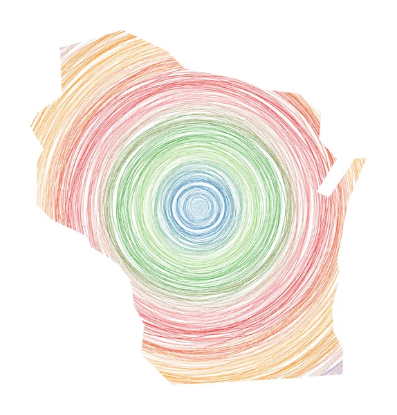 중심 이 같은 원 스케치 스타일의 원으로 채워진 위스콘신 지도우리 Vector 상태의 모양 — 스톡 벡터