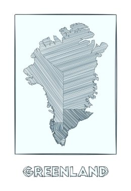 Grönland Gri Tonlama 'nın çizim haritası ülkenin el haritası. Bölgeleri hachure ile doldurdu.
