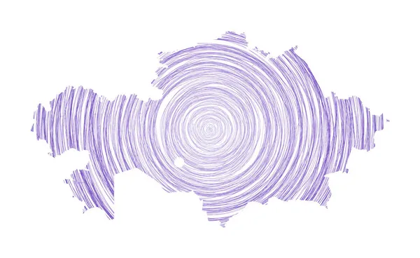 Kazakstan karta fylld med koncentriska cirklar Skiss stil cirklar i form av landet Vector — Stock vektor