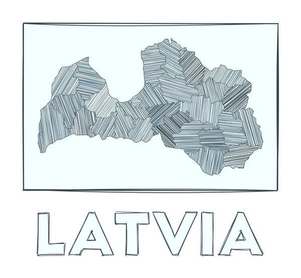Letonya 'nın Gri Ölçekli el çizimi haritası ülkenin hachure çizgileriyle dolu bölgelerini kaplıyor