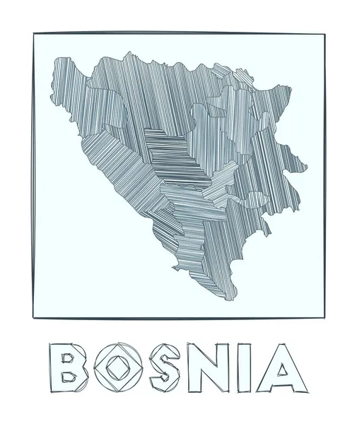 Bosna 'nın Gri Ölçekli haritasının çizimi ülkenin el haritası hachure çizgileriyle dolu bölgeleri doldurdu