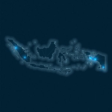Endonezya ağ haritası ülkenin soyut geometrik haritası Dijital bağlantıları ve