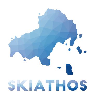 Skiathos adasının düşük poli haritası Geometrik çizimi Skiathos çokgen harita teknolojisi