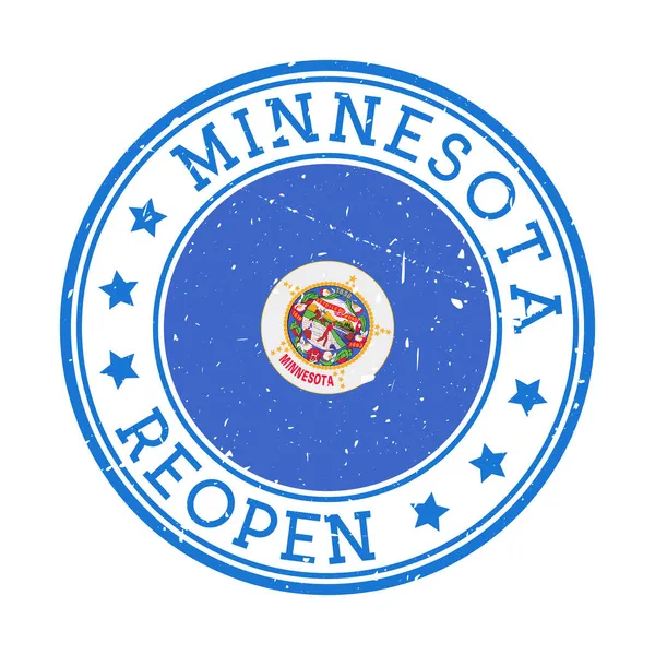 Minnesota reapertura sello insignia redonda del estado de EE.UU. con la bandera de Minnesota reapertura después del bloqueo — Archivo Imágenes Vectoriales