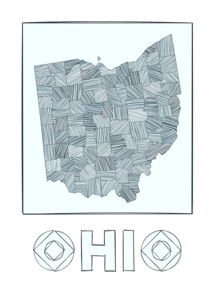 Ohio 'nun kroki haritası Amerikan devletinin el haritası. Haşhaş çizgileri ile dolu bölgeler. — Stok Vektör