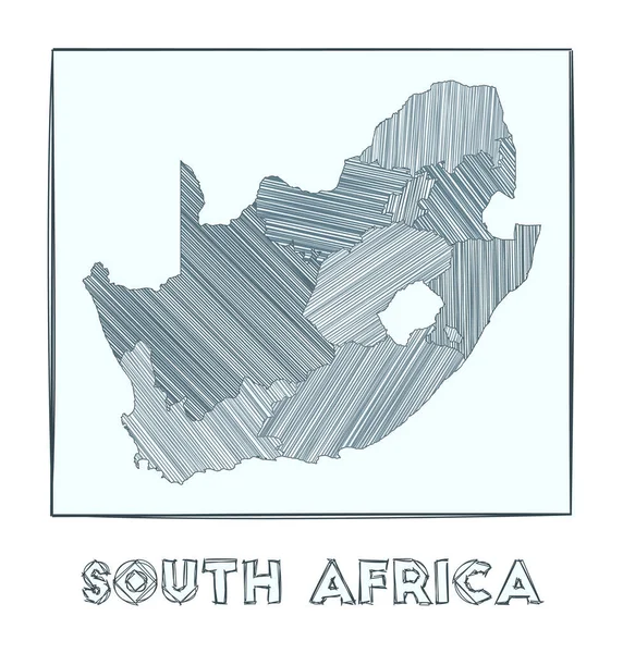 Sketch map of South Africa Grayscale hand drawn map of the country Filled regions with hachure — Stock Vector