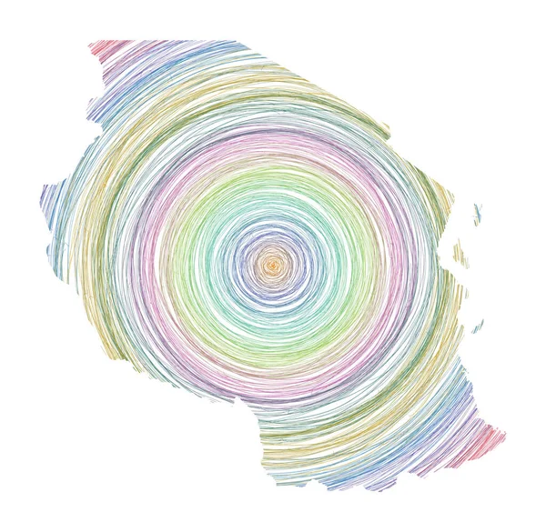 充满同心圆的坦桑尼亚地图素描风格圆形的国家矢量形状 — 图库矢量图片