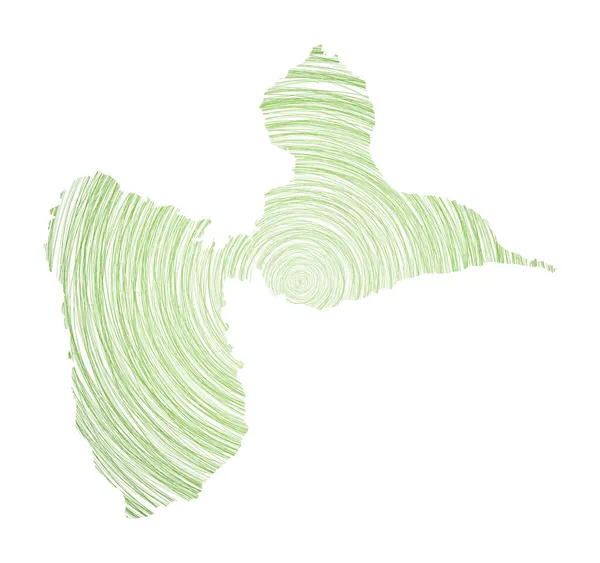 BasseTerre Island térkép tele koncentrikus körök vázlatos stílusú körök alakja a sziget — Stock Vector