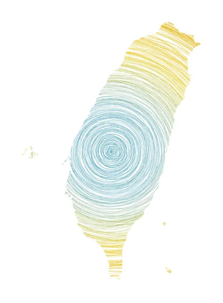 Tajwańska mapa wypełniona koncentrycznymi kręgami Kręgi w stylu szkicu w kształcie kraju Wektor — Wektor stockowy