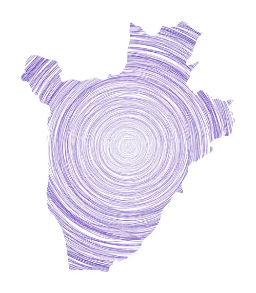 Burundi karta fylld med koncentriska cirklar Skiss stil cirklar i form av landet vektor — Stock vektor