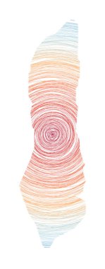 Eşmerkezli dairelerle dolu Büyük Türk Adası haritası adanın şeklindeki çizim tarzı daireler