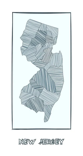 Скетч карта Нью-Джерсі Грайшпіль вручну накреслив мапу з нас Заповнених областей штату з хачуром — стоковий вектор