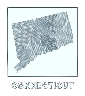 Connecticut Gri Boyut 'unun çizim haritası ABD eyaletinin el haritası.