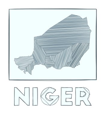Nijer Gri Ölçek 'in çizim haritası ülkenin el haritası hachure çizgileriyle dolu bölgeler