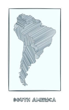 Güney Amerika 'nın eskiz haritası. Kıtanın el haritası. Haşhaş dolu bölgeler.