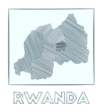 Ruanda 'nın çizim haritası ülkenin el çizimi haritası hachure çizgileriyle dolu bölgeler