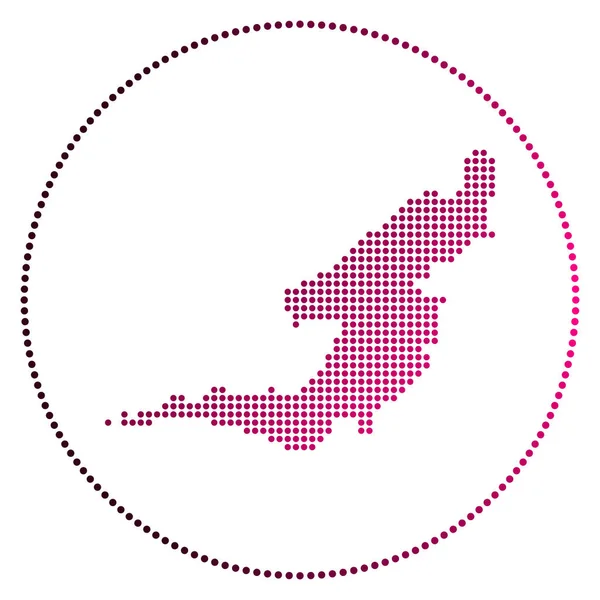Insignia digital Bequia Mapa de estilo punteado de Bequia en círculo Icono tecnológico de la isla con degradado — Vector de stock