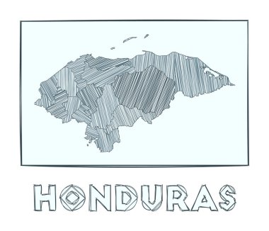 Honduras Gri Ölçekli haritasının çizimi ülkenin el haritası hachure ile doldurulmuş bölgeler
