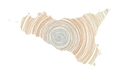 Eş merkezli dairelerle dolu Sicilya haritası Ada Vektörü şeklinde çizim biçimi çemberleri