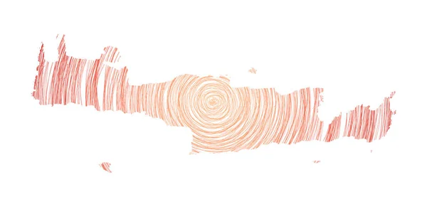 Eş merkezli dairelerle dolu Girit haritası Ada Vektörü şeklinde çizim biçimi çemberleri — Stok Vektör