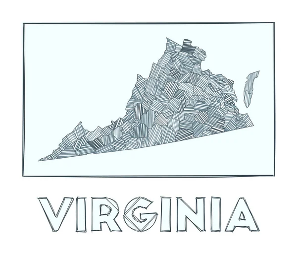 Skizze Karte von Virginia Graustufenhandgezeichnete Karte des US-Bundesstaates Gefüllte Regionen mit Prospekten — Stockvektor