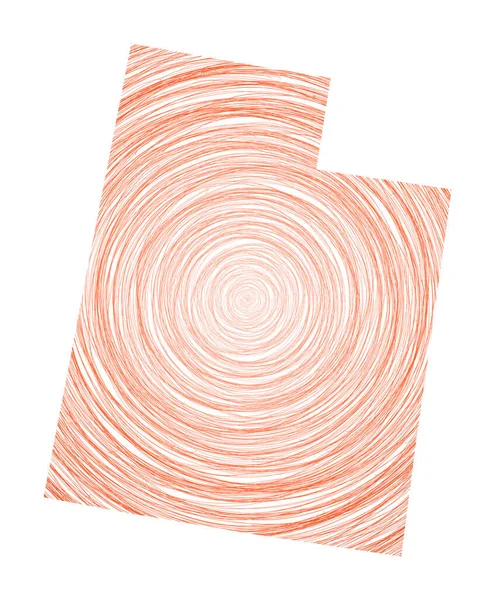 Utah karta fylld med koncentriska cirklar Skiss stil cirklar i form av oss staten Vector — Stock vektor