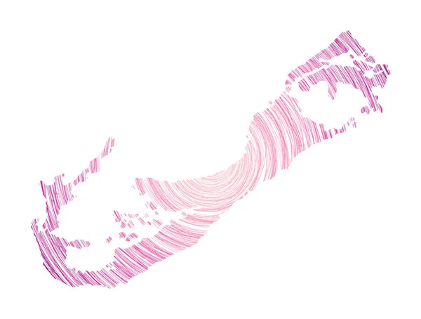 Bermudas mapa lleno de círculos concéntricos Bosquejo círculos de estilo en forma de la isla Vector — Vector de stock