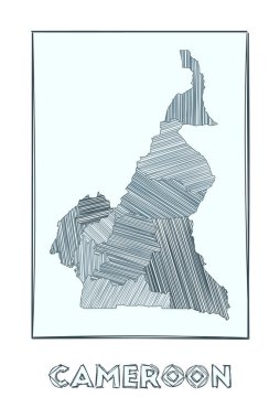 Kamerun Gri Ölçekli haritasının çizimi ülkenin el haritası hachure ile doldurulmuş bölgeler