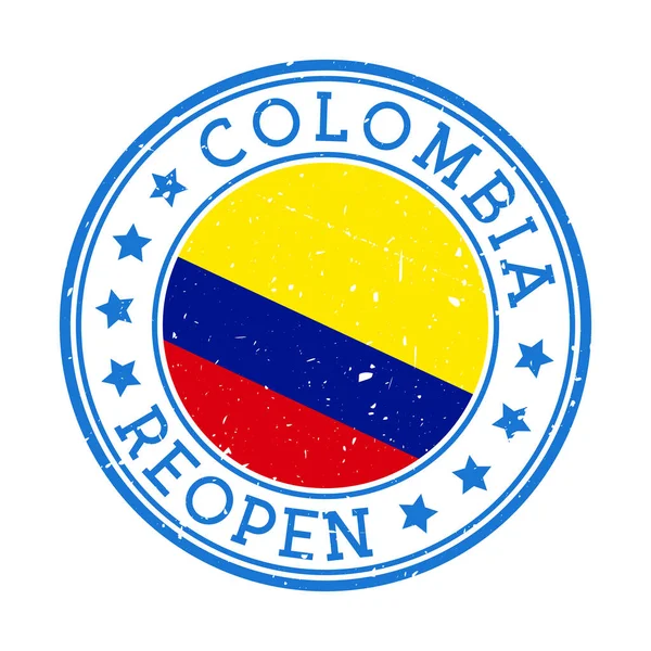 Colombia Reopening Stamp Round badge of country with flag of Colombia Reopening after lockdown — Archivo Imágenes Vectoriales