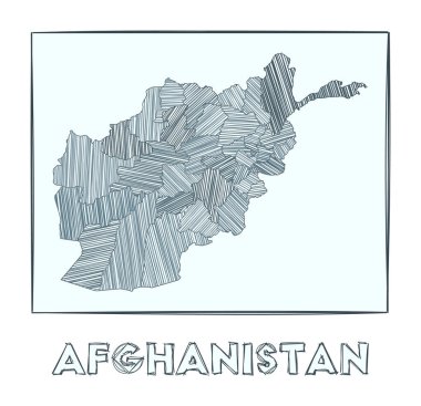 Afganistan 'ın kroki haritası ülkenin el haritası. Bölgeleri hachure ile doldurdu.