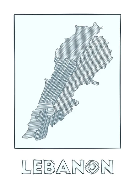 Mapa do esboço do Líbano Mapa desenhado à mão em escala de cinza do país Regiões preenchidas com listras de hachure — Vetor de Stock
