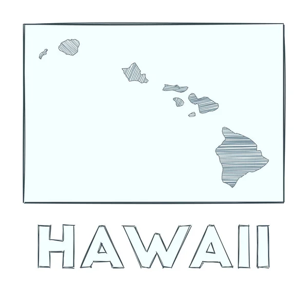 Vázlatos térkép Hawaii Grayscale kézzel rajzolt térképe az USA állam Töltve régiók hachure csíkok — Stock Vector